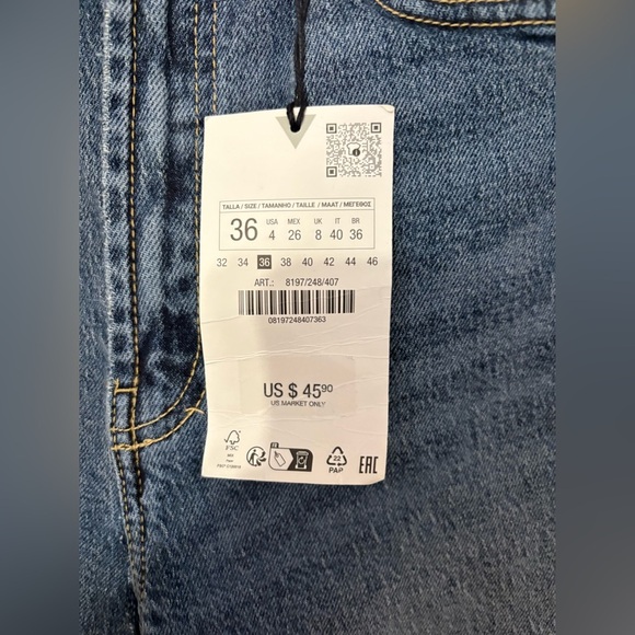 NWTs Zara Women's High-Waisted Blue Denim Jeans Size 4 Style Stone Pipe - Picture 5 of 8